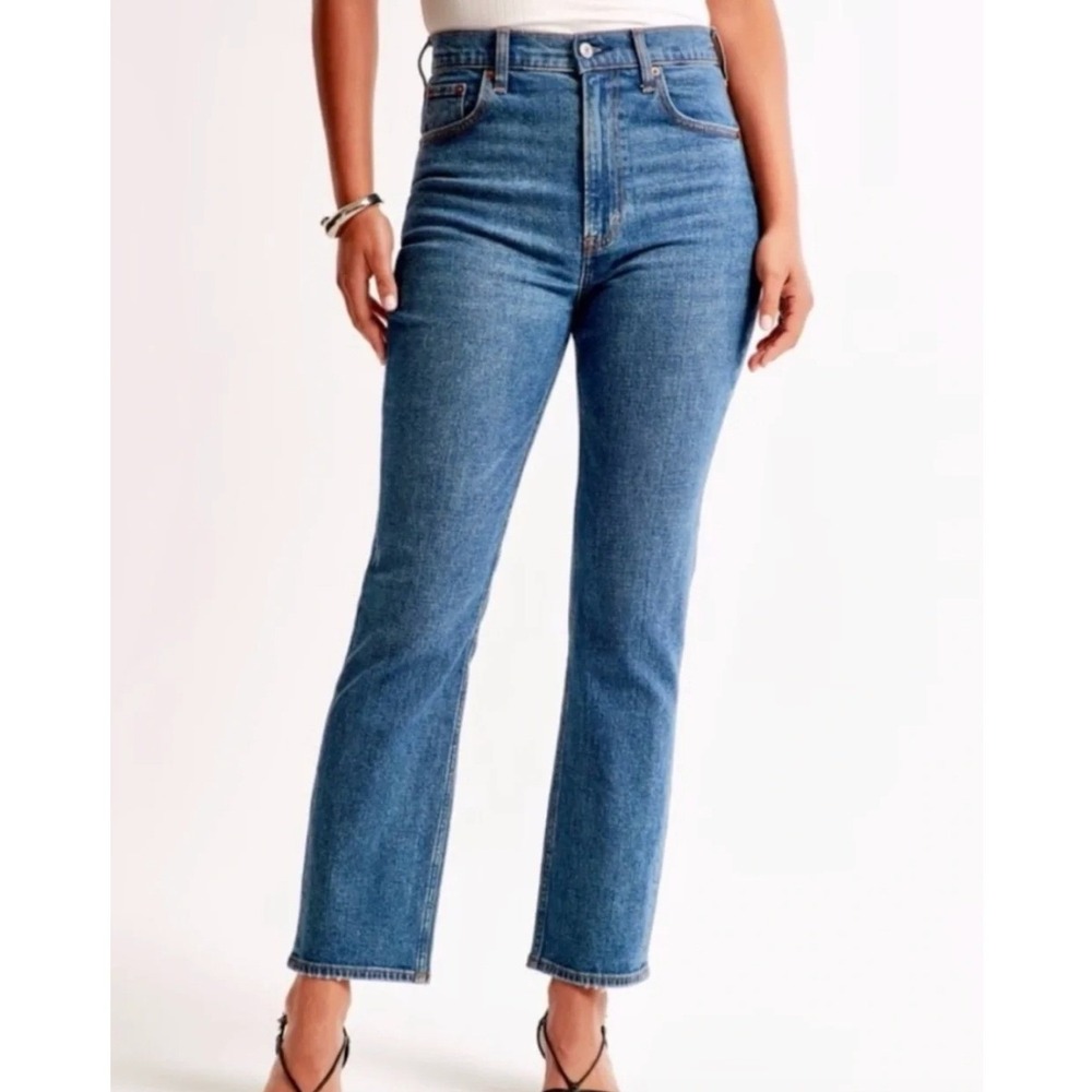 Abercrombie & Fitch Ultra High Rise Ankle Straight Jeans Blue Medium Wash 34 18L